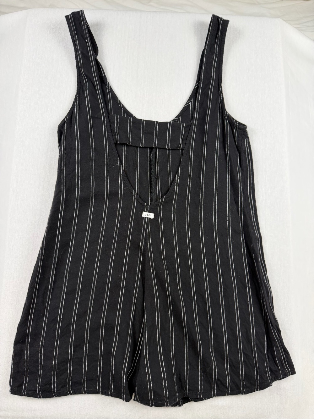 Obey Black Pinstripe Sleeveless Jumpsuit